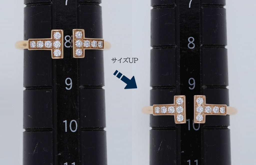 ティファニーＴダイヤモンドワイヤーリング18Kローズゴールドサイズ直し